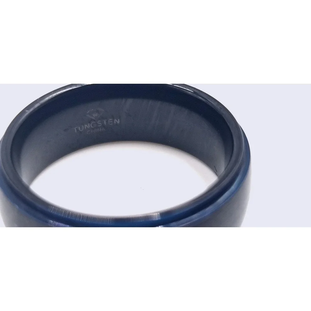Mens Tungsten Carbide Ring Black Brushed Blue Stepped Edge Band Size 9 Wedding